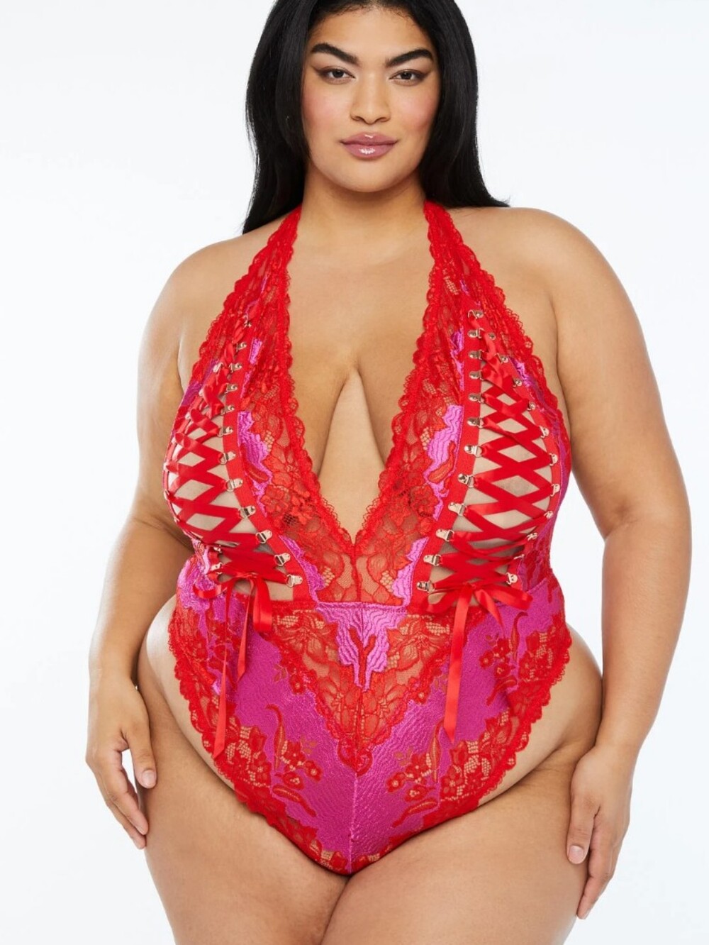 New Savage x Fenty Lace'd Up Teddy Goji Berry Red Make Me Blush Size 1X